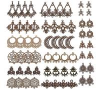 SUNNYCLUE 64pcs 16 Styles Tibetan Earring Chandelier Connector Charms Findings Loops Jewellery Making Kit for Earring Drop and Charm Pendant in Storage Box, Antique Bronze