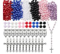 SUNNYCLUE 696Pcs Rosary Making Kits Vintage Crucifix Pendants Easter Cross Link Charms Rosary Crosses Red Pink Rose Bead Imitation Pearl Beads for Jewellery Making Supplies DIY Necklace Bracelets