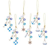 SUNNYCLUE 6Pcs 3 Styles Phone Dust Plug Cute Cellphone Charms Strap Green Blue Glass Alloy Summer Hawaii Beach Theme Sailboat Pendants Phone Dustproof Plug for Women Adult Men Smart Cellsphone Decors