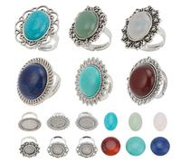 SUNNYCLUE 6Pcs Cabochon Ring Setting Stone Cabochons Flatback Cabochon Stones Healing Energy Stones Vintage Style Oval Ring Blank Gemstone Cabochon Rings for jewellery Making Kits Adult DIY Supplies
