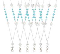 SUNNYCLUE 6pcs Fancy Lanyards Beaded Id Badge Necklace Alloy Synthetic Turquoise Cute Antique Bohemian Gem Stones ID Names Card Breakaway Reel Lanyards Set With Clasp For Office Teachers Card Holders