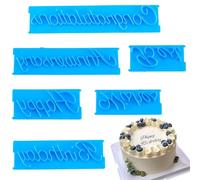 SUNNYCLUE 6pcs Fondant Letter Stamps Cake Alphabet Stamp Plastic Word Cookie Biscuit Bake Alphabet Cursive Happy Birthday Handwriting Cutter Set for Women Adult Baking Anniversary DIY Decorations