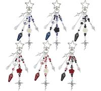SUNNYCLUE 6Pcs Gothic Bag Charms Cross Keychains Halloween Keychain Black Red Rose Flower Beads Horror Coffin Key Chains Purse Charms for Handbags Bags Backpacks Keys Accessories Women Gifts Holiday