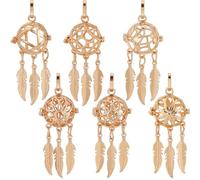 SUNNYCLUE 6Pcs Pearl Cage Pendant Cage Charms Bead Cages Charm Gold Dreamcatcher Feathers Hollow Locket Charms Bulk Crystal Stone Necklace Holder for Jewellery Making Women DIY Necklace Craft