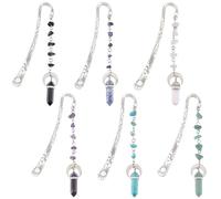 SUNNYCLUE 6Pcs Stone Bookmarks Charm Book Marks Antique Silver Metal Alloy Vintage Natural Synthetic Gemstones Crystal Dangle Pendant Hook Book Makers for Books Teacher Friend Reading Accessories