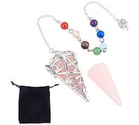 SUNNYCLUE 7 Chakra Reiki Hexagonal Gemstone Rose Quartz Crystal Dowsing Pendulum Chakra Reiki Healing Pendants Silver Locket Pendant Pendulum for Divination Scrying Healing
