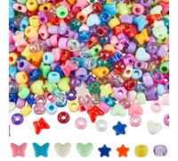 SUNNYCLUE 700pcs Multi Shape Pony Beads Assorted Plastic Beads Cute Colorful Star Heart Butterfly Mixed Shape Pony Bead Bulk for Jewellery Making Friendship Hair Braiding Diy Supplies Accessories