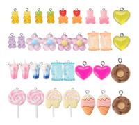 SUNNYCLUE 72Pcs 18 Style Candy Charms Bulk Bear Charm Sweet Lollipop Charm Cute Resin Gummy Heart Milk Tea Ice Cream Colorful Kawaii Shape Charms for jewellery Making Charms Bracelet DIY Earrings