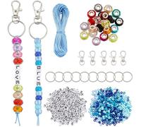 SUNNYCLUE 750Pcs DIY 5 Sets Alphabet Beads Keychain Kit Letter Beads Set with 20m Thread Blue Acrylic Square Pony Beads Metal Lobster Clasp Key Rings for Keychains Making Handbags Decor Craft Beginner