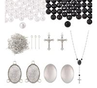 SUNNYCLUE 790Pcs DIY 6 Sets Rosary Making Kit Crucifix Charms Cross Charm Bezel Pendant Trays with Glass Dome White Imitation Pearl Beads Rosary Crosses for Women Men Memorial Gifts Holiday Supplies