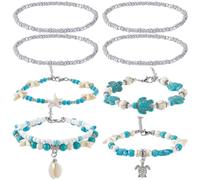 SUNNYCLUE 7Pcs Sea Turtle Bracelet Set Turquoise Bracelets for Women Ocean Summer Hawaii Seashell Cowrie Shell Turquoise Glass Seed Beads Tibetan Style Beach Multi Strand Boho Friendship Jewellery