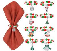 SUNNYCLUE 8 Sets Christmas Napkin Ring Sets Holiday Napkin Rings Red Green Beaded Napkin Ring Xmas Tree Santa Claus Reindeer Cloth Napkins Rings for Christmas Holiday Party Dinner Table Decoration