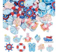 SUNNYCLUE 80Pcs 10 Styles Blue Flatback Charms Ocean Life Summer Resin Charms Flat Back Charm Ice Cream Mermaids Shell Beach Hawaii Cabochons for Crafts Embellishments Scrapbook Jewelry Making DIY