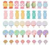 SUNNYCLUE 80Pcs 5 Styles Candy Cabochons Flatback Candy Resin Charm Lollipop Sweets Charm Flatback Charms Bulk Resin Cabochons for Embellishments Headband Scrapbooking Cell Phone Case Deco DIY Craft