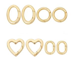 SUNNYCLUE 8Pcs 4 Styles Real 18K Gold Plated Spring O Rings Jewellery Oval Clasp Heart Round Brass Gate Ring Trigger Carabiner Clips Keyring Snap Hook Buckle for Purse Jewellery Bags Lanyard DIY Craft