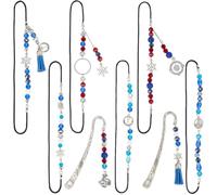SUNNYCLUE 8Pcs 8 Styles Charm Book Marks Beading Bookmarks Silver Metal Alloy Elastic Fibre Ships Anchors Sailboats Beads Dangle Pendant Hook Book Makers for Books Teachers Friends Reading Supplies
