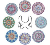 SUNNYCLUE 8Pcs 8 Styles Flower Diamond Coasters Rhinestone Coasters DIY 3.94 Inch Flat Round Colorful Bling Shine Wood Cup Mat Pad Kits Accessories for Cork Desk Board Supplies DIY Cup Crafts Decor
