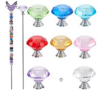 SUNNYCLUE 8Pcs Threaded Rod Set Beaded Garden Stakes 304 Stainless Steel Threaded Rods with Hex Nuts Colorful Glass Crystal Ball Handle Fairy Wands for Garden Plant Holiday Indoor Outdoor Decoration