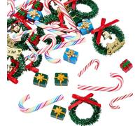 SUNNYCLUE 9 Styles 36Pcs Resin Christmas Figures Mini Xmas Decorations Set Cute Miniature Candy Canes Gifts Boxes Wreath Decor Ornaments for Craft Party Favor Home Table Desk Garden DIY Findings Women