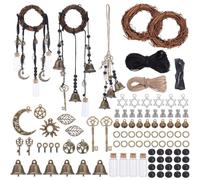 SUNNYCLUE 90+Pcs Witches Bells DIY Kit Door Knob Charms Vintage Key Tree Of Life Sun Moon Star Charm Witch Bells Magic Wind Chimes for Door Knob Hanging Wall Home Room Garden Witchcraft Decorations