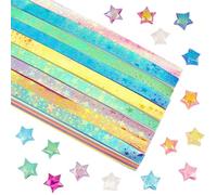 SUNNYCLUE 900Pcs 10 Colors Origami Star Paper Folding Stars Lucky Colorful Glitter Shimmer Rectangle Decoration Origamis Strip for Thanksgiving Christmas Arts DIY Handmade School Teaching Supplies