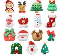SUNNYCLUE 90Pcs 15 Styles Christmas Cabochons Holiday Resin Charms Bulk Assorted Flatback Green Red Winter Xmas Snowman Tree Socks Santa Claus Cabochon for DIY Crafting Jewellery Making Decorations
