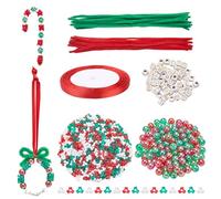 SUNNYCLUE 940Pcs Beaded Christmas Ornament Kit - Red, Green, White Beads - Chenille Stems, Acrylic Tri & Cube Beads - DIY Craft Kit for Adults - Unisex - Not Foldable