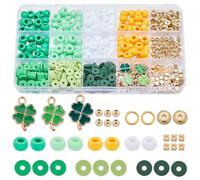 SUNNYCLUE 961Pcs St Patrick's Day Charms 8mm Pony Beads Round Opaque Polymer Clay Heishi Flat Disc Beads Enamel Four Leaf Clover Irish Shamrock Charm Golden Loose Spacers for Jewelry Making Kits
