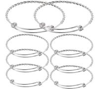 SUNNYCLUE 9Pcs Silver Expandable Bangle Wire Bangles Bulk Tibetan Metal Titanium Steel Adjustable Cuff Double Knot Torque Blank Round Bangle for Bracelets jewellery Making DIY Crafts Gift Accessories