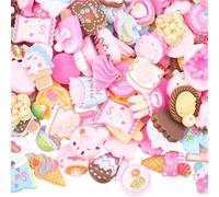 SUNNYCLUE About 200Pcs Donut Resin Charms Flatback Cabochons Kawaii Cute Sweet Food Ice Cream Cupcake Cake Candy Cabochon Embellishments for Jewellery Nail Hair Clips Phone Cases Scrapbooking DIY