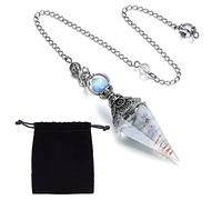 SUNNYCLUE Aquamarine Pendulum Healing Crystal Gemstone Chakra Dowsing Pendulum Necklace with Lobster Claw Clasps & Velvet Cloth Bags for Reiki Healing Balancing Spiritual Point Pendulums Necklace