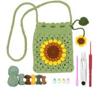 SUNNYCLUE Bag Diy Crochet Kit Complete Beginner Crochet Kits Sunflower Crocheting Phone Bag Starter Step-by-Step Video Tutorials Learn to Stitch 3d Knitting Crochet Amigurumi Kits for Adult Starters