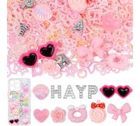 SUNNYCLUE Case Charms Kit Phone Case Charms Rhinestone Alphabet Letter Pendants With Imitation Pearl Cute Pink Bow Heart Flatback Resin Cabochons for DIY Customizing Phone Case Nail Accessories