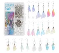 SUNNYCLUE DIY 10 Pairs Fabric Wing Earring Making Kits Dragonfly Wing Charms Artificial Butterfly Wings Jewelry Charms Earrings Pendant & 30 Glass Beads with 40 Earring hooks for Jewelry Making