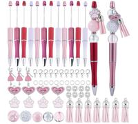 SUNNYCLUE DIY 12 Sets Valentines Day Pen Making Kit Beadable Pen with Beads Beading Set 20mm Pink Acrylic Beads Rhinestone Bubblegum Beadable Pens Supplies for Women Teachers School Nurses
