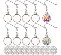 SUNNYCLUE DIY 40 Sets Embroidery Earring Making Kit Blank Earring Tray 12Mm Embroidery Pendant Base With 304 Stainless Steel Ear Hooks Mesh Pendants Trays for Jewellery Making Kits Crafts Women
