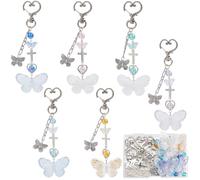 SUNNYCLUE DIY 6 Sets Butterfly Keychain Making Kit Butterflies Beads Colorful Butterfly Bead Heart Butterflys Charms Acrylic Glass Spacer Beads for Keychains Making Women Adults DIY Crafts Supplies