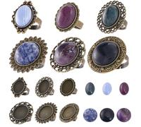 SUNNYCLUE DIY 6 Sets Cabochon Setting Ring Cabochon Ring Settings Adjustable Ring Base Healing Energy Gemstone Cabochon Vintage Oval Ring Blank Bezel Finger Ring Blanks for Jewellery Making Kits