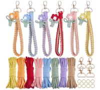 SUNNYCLUE DIY 6 Sets Phone Charms Making Kit Phone Wrist Strap Macrame Keychain Bracelet Flower Keychains Cellphone Lanyard Boho Macrame Kits for Beginner Starter Smartphone Key Purse Bag Wallet