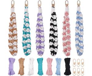 SUNNYCLUE DIY 6 Sets Phone Charms Making Kit Phone Wrist Straps Video Tutorials Wristlet Bracelet Keychain Boho Cute Cellphone Lanyard Macrame Kits for Beginner Starter Smartphone Key Purse Bag Wallet