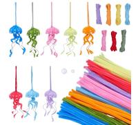 SUNNYCLUE DIY 8 Sets 312pcs Summer DIY Pipe Cleaner Kit Animal Pipe Cleaner Blue Pink Cute Ocean Sea Animal Life Jellyfish Fluff Chenille Stems Hanger Decors for DIY Creative Crafts Hanging Ornaments