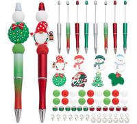 SUNNYCLUE DIY 8 Sets Christmas Beadable Pens Kit Beaded Pens Beadable Pen Beading Pen Xmas Tree Snowman Silicone Bead Red Green Silicone Christmas Beads for Teachers Students Gifts Office School