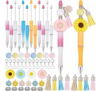SUNNYCLUE DIY 8 Sets Flower Beaded Pens Making Kit Beadable Pens Beaded Pen Flowers Silicone Beads Pen Black Ink Ballpoint Beading Bulk for Teachers Students Nurses Gifts Office School Craft