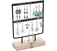 SUNNYCLUE Earring Stands 2 Tier Earring Display Stand 8.3inch Small Jewellery Organizer 24 Hole Black Earring Holder Stand Jewellery Rack Wood Base Jewellery Tree for Hanging Dangle Earrings Ear Stud