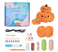 SUNNYCLUE Halloween Crochet Kit Crochet Starter Kits Thanksgiving Pumpkin Crochet With Step-By-Step Video Tutorials Instructions Crochet Kits for Beginners Adults Women Holiday DIY Craft Gifts