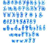 SUNNYCLUE Letter Cake Stamps Number Cookie Stamp Blue Plastic Fondant Handwriting Characters Alphabets Numbers Upper Lower Case Print Cutters Embossed Tool for DIY Cakes Chocolate Baking Decor