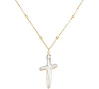 SUNNYCLUE Pearl Cross Necklace for Women Cross Pendant Necklace Christmas | Natural Freshwater Baroque Pearl Necklaces with 304 Stainless Steel Gold Chains for Women Men Trendy Jewellery Gifts Holiday
