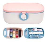 SUNNYCLUE Sewing Thread Box Set Stitching Box Kit Light Salmon Plastic Box with Needles Thread Tool Clasps Ring Ruler Repair Sewing Project Kit Accessories for DIY Sewing Crafts Supplies Organizer