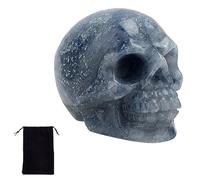 SUNNYCLUE Skull Statue Crystal Stone Mini Reiki Healing Quartz Stone Figurines Decor Human Skeleton Sculpture Natural Gemstone Carved for Home Halloween Party Decorations, Blue Aventurine