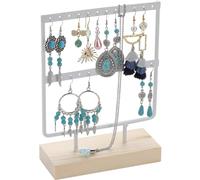 SUNNYCLUE Small Earring Display Stand Earring Holder Organizer Stand 8.3 inch 2 Tier White Earring Stands Jewellery Organizer 24 Hole Jewellery Rack Solid Wooden Base Earring Tree for Studs Dangles